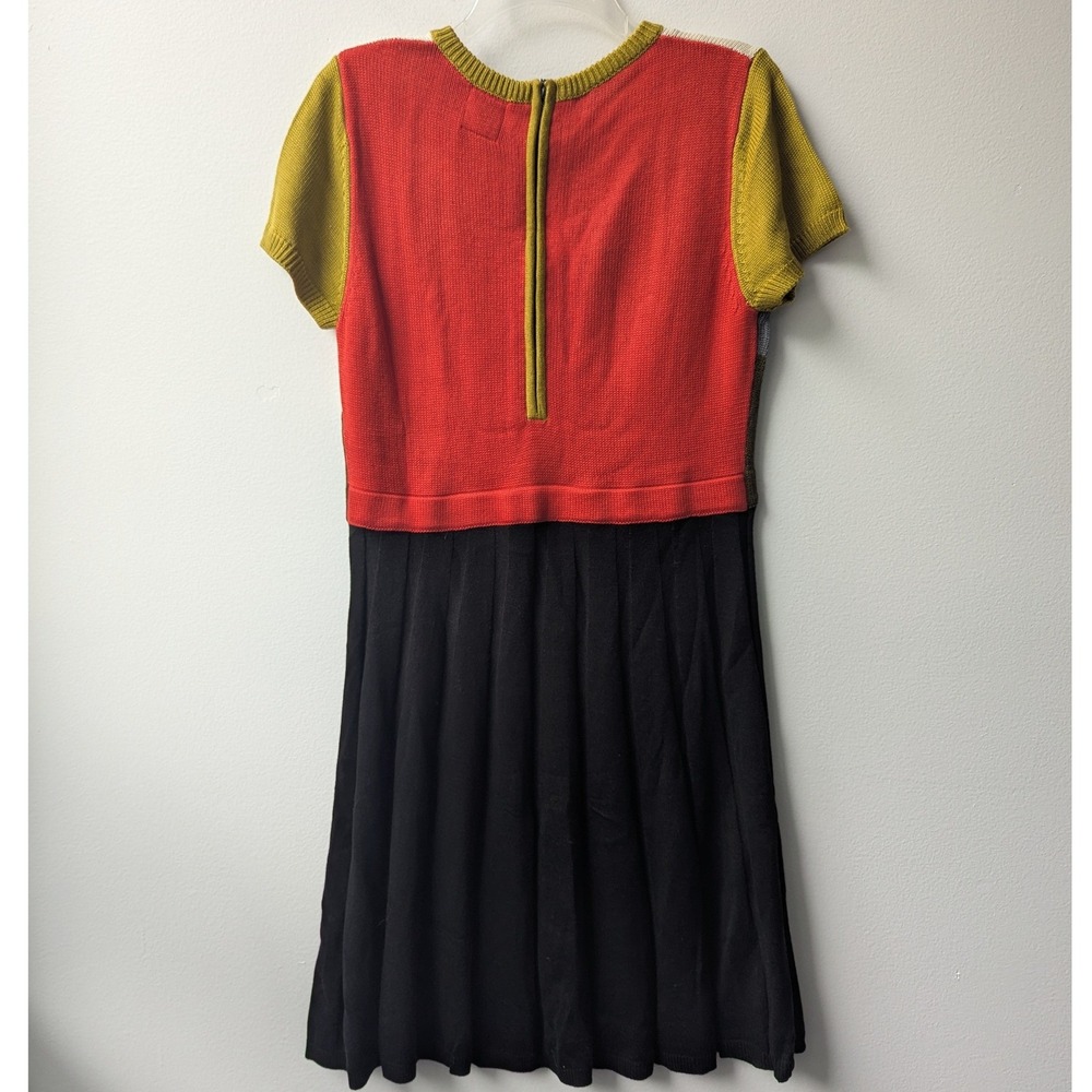 Vince Camuto Sweater Dress Multi Colorblock Geometric Pleated Sz M Retro Mod - Picture 4 of 8